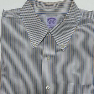 Brooks Brothers Classic Fit Non-Iron Blue/Yellow Stripe Supima Cotton 17 1/2-33